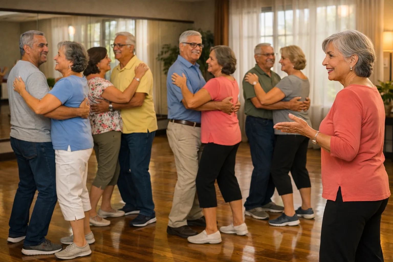 Un grupo de personas mayores bailando en pareja